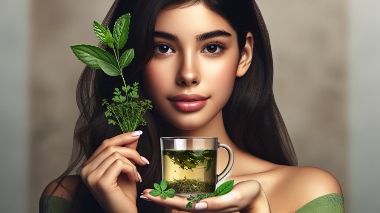 girl holding tea and herbs 